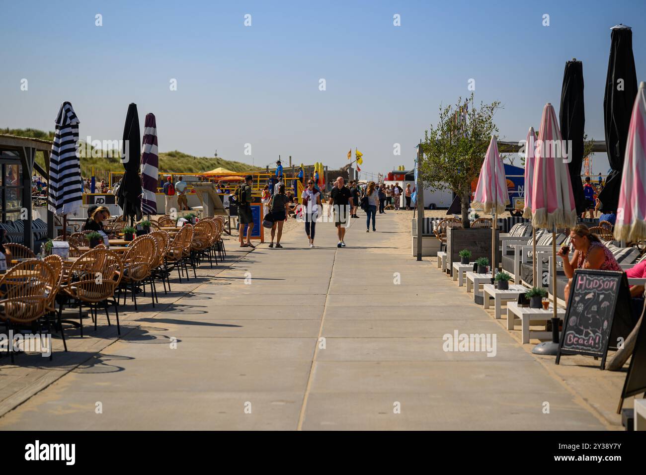 Beach club sulla sabbia a Kijkduin, l'Aia, Paesi Bassi Foto Stock