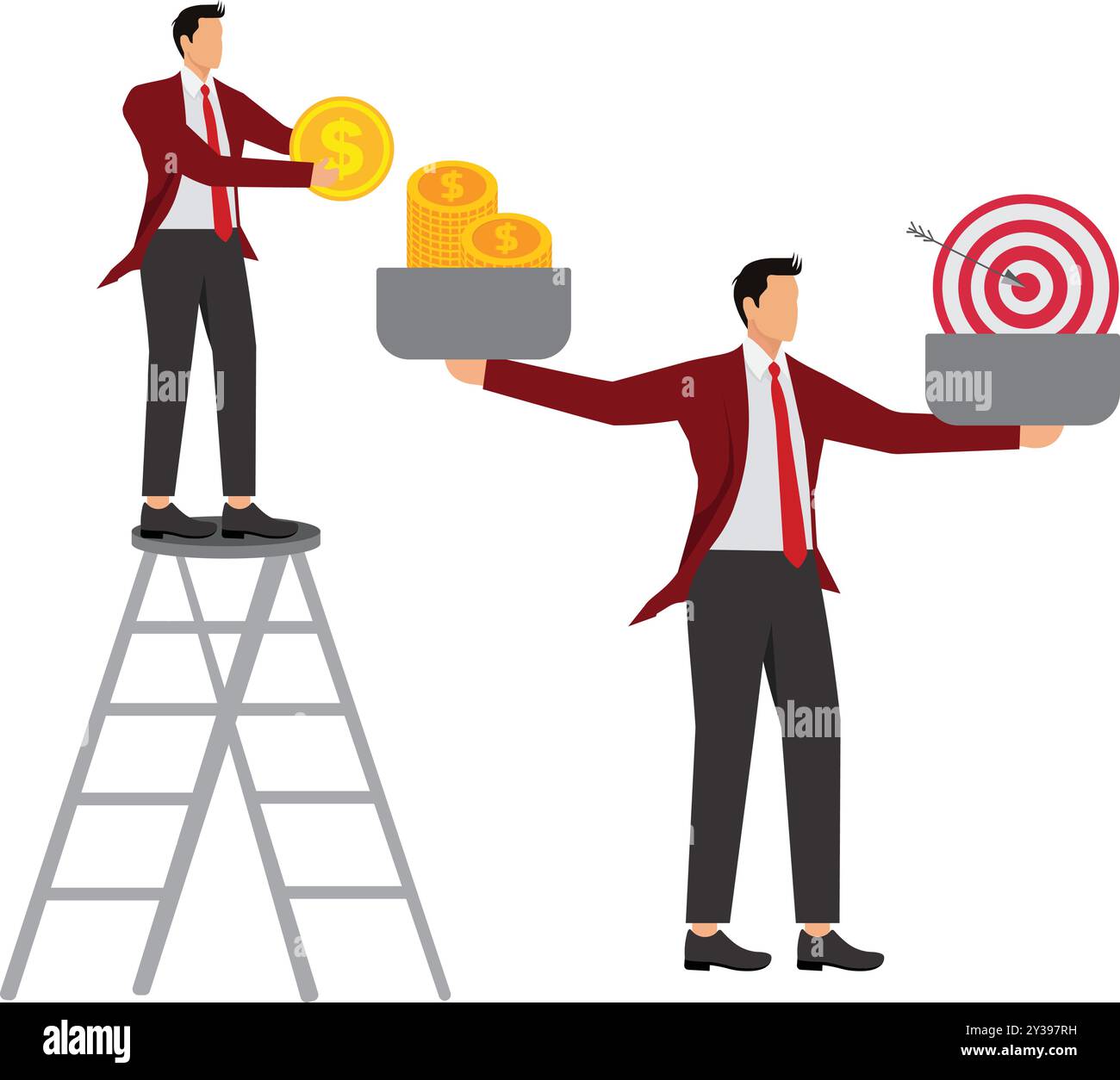 Obiettivo in termini di scale, equilibrio nella valutazione del rischio finanziario e investimenti Illustrazione Vettoriale