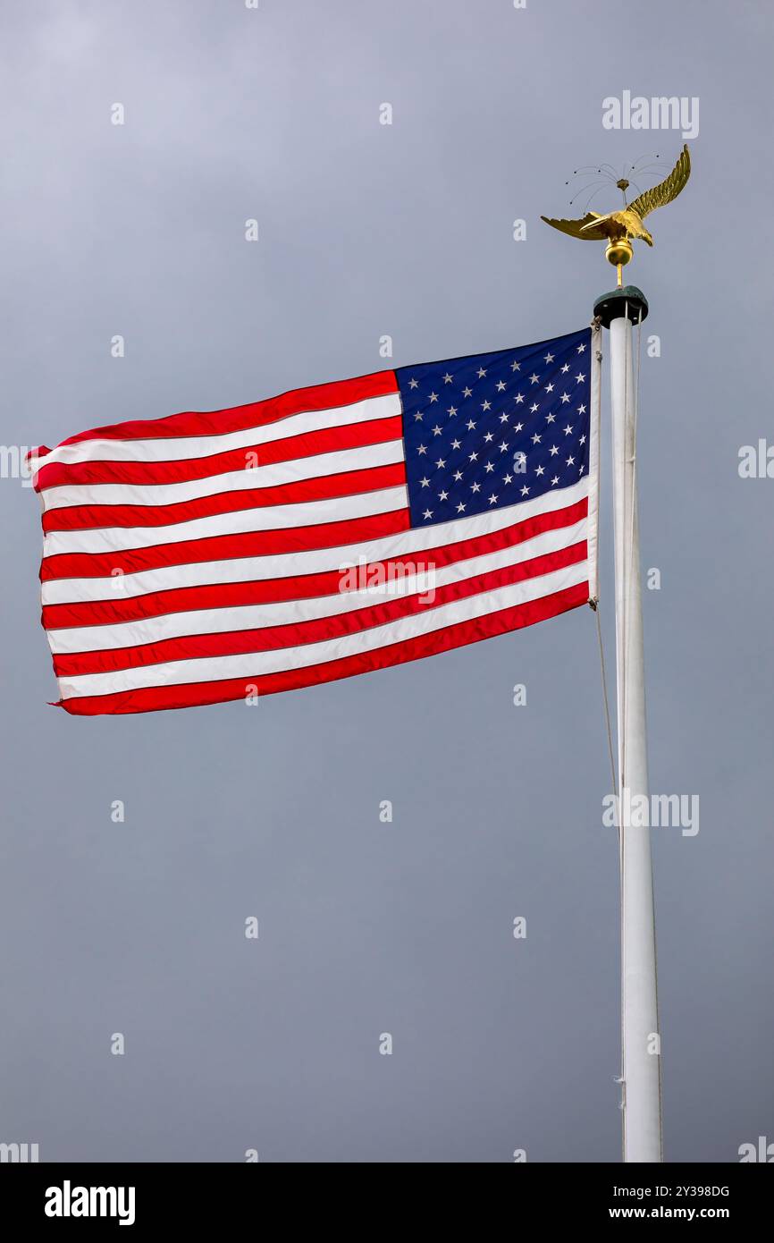 Bandiera americana su sfondo grigio, Lussemburgo Foto Stock