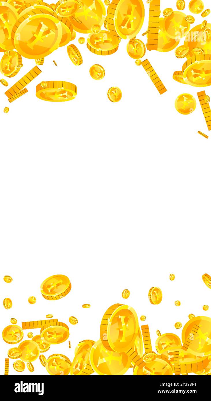 Le monete di yen giapponesi cadono. Monete d'oro JPY sparse. Soldi del Giappone. Concetto di crisi finanziaria globale. Illustrazione vettoriale. Illustrazione Vettoriale