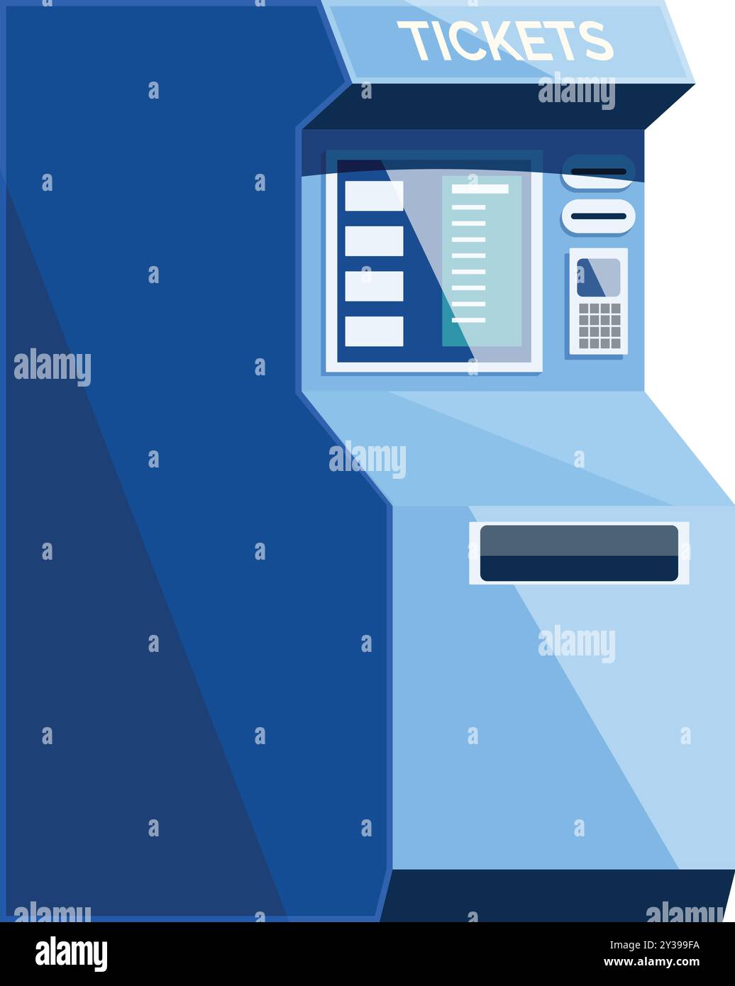 Moderno distributore automatico di biglietti per i mezzi pubblici, dotato di display digitale e terminale di pagamento Illustrazione Vettoriale
