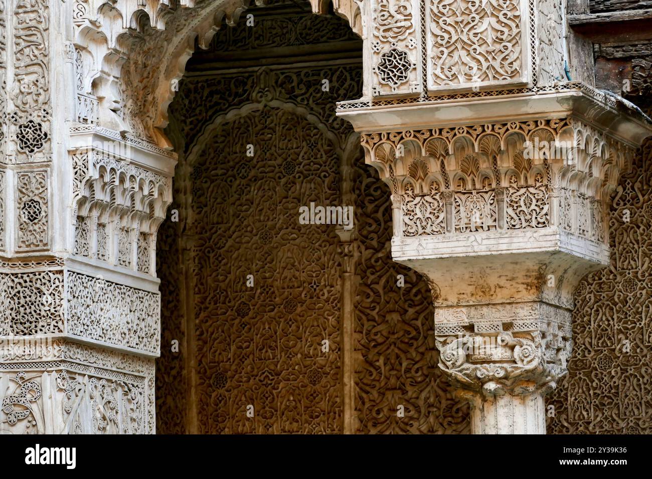 Madrasa al-Attarine, FES, Marocco, la Madrasa più bella di FES, era una delle principali scuole della dottrina religiosa Coranica Foto Stock