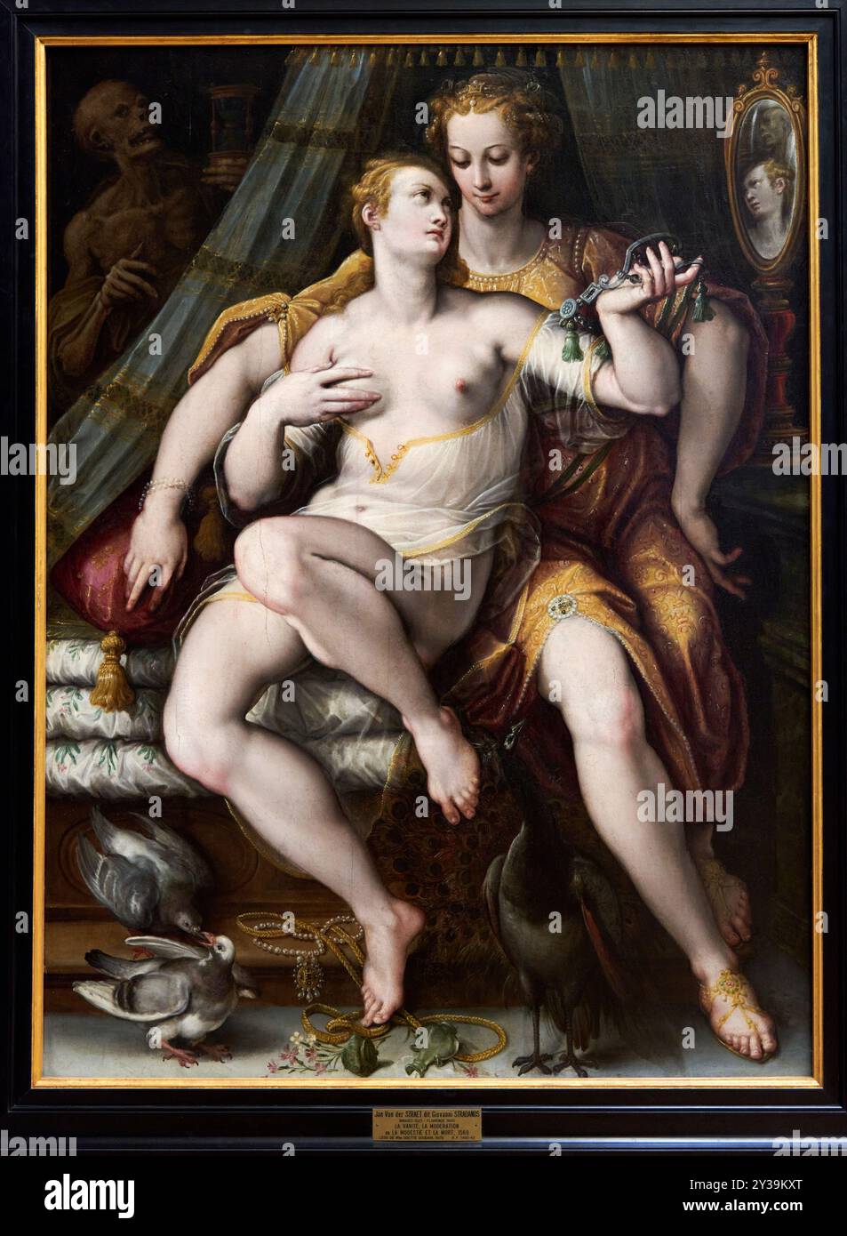 Vanità, moderazione (o modestia) e morte, olio su tavola, 1569, Jan van der STRAET, (ou Giovanni STRADANUS), Bruges (Belgique), 1523 - Firenze (Italie Foto Stock