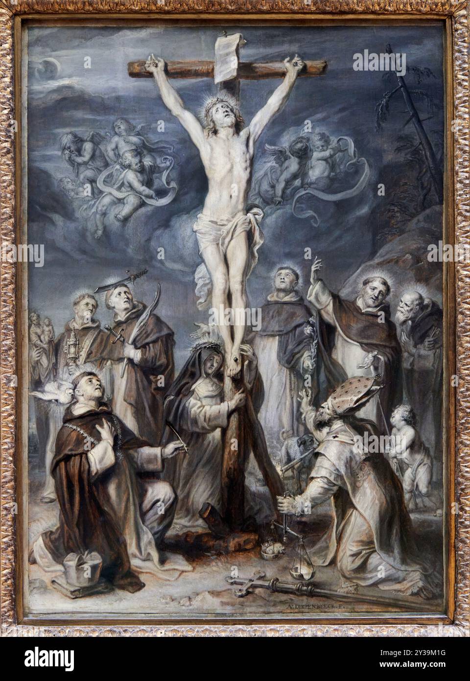 Cristo in croce adorato da otto Santi dell'ordine domenicano, olio su tela, circa 1640-1660, Abraham van DIEPENBEECK, Bois-le-Duc (Pays-Bas), 15 Foto Stock