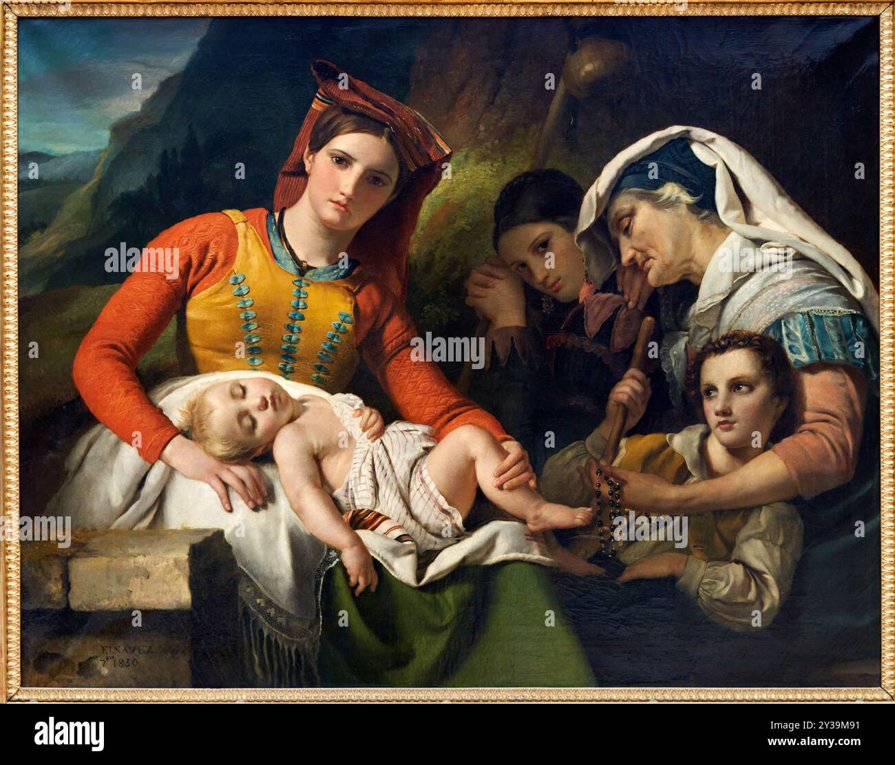 Famiglia Italiana, o contadini riposano nella campagna romana olio su tela, 1830, Francesco Giuseppe NAVEZ, Charleroi (Belgio), 1787 - Bruxelles (Belgi Foto Stock