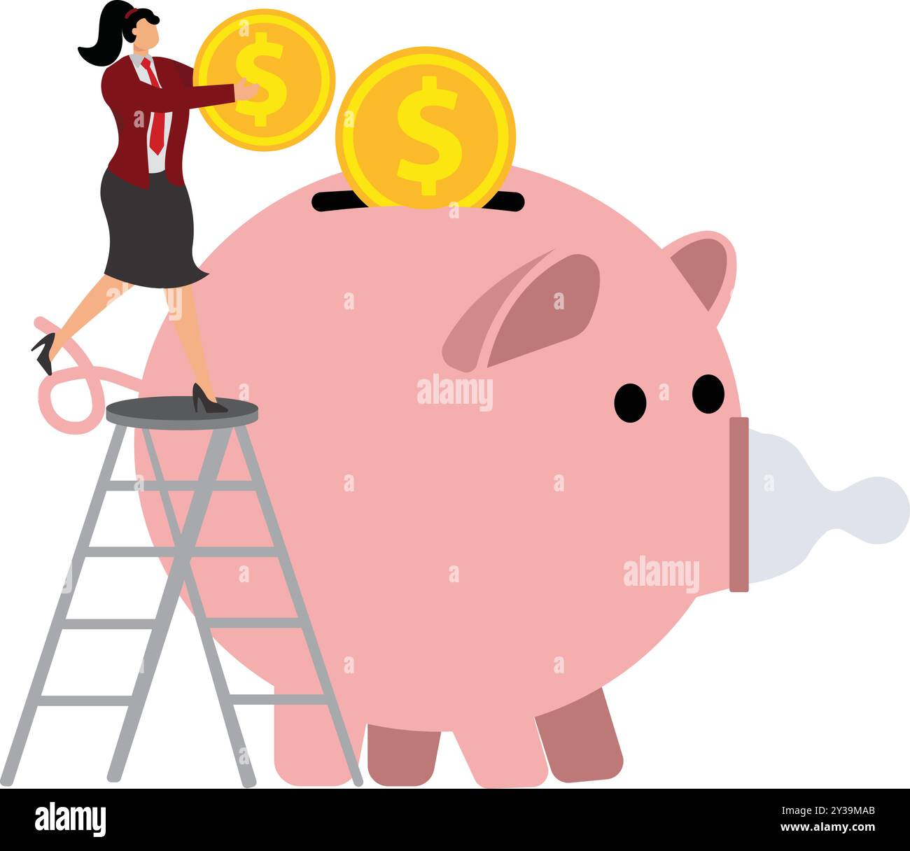 Risparmiare denaro, donna d'affari, biberon, deposito bancario, bottiglia, affari, Finanza aziendale Illustrazione Vettoriale