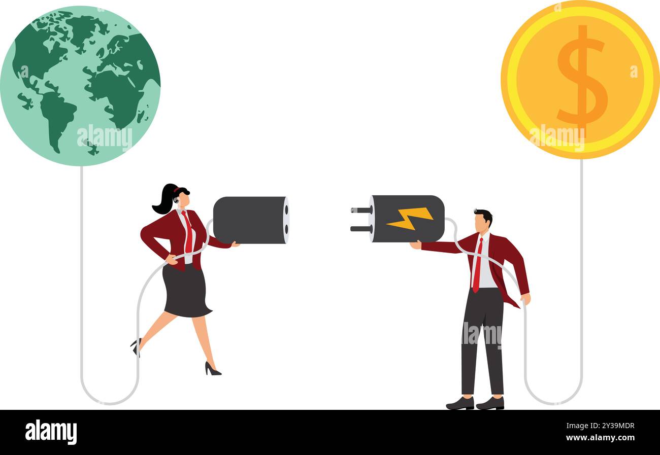 Eco World Concept, uomo d'affari e donna d'affari Save the Earth Illustrazione Vettoriale