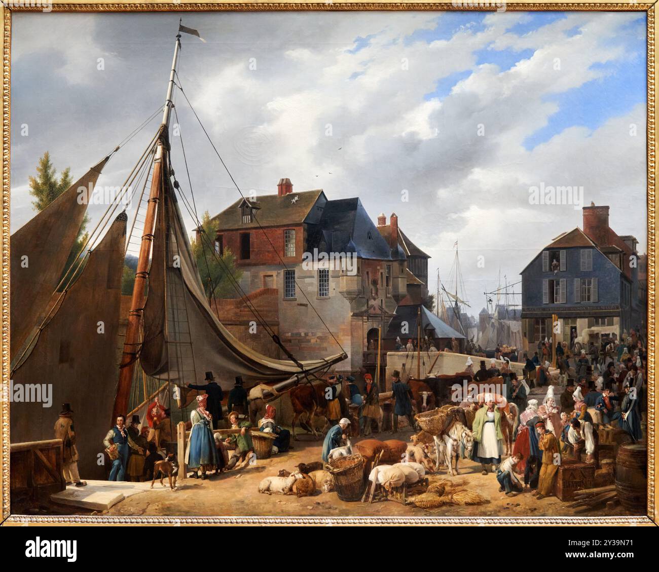 Imbarco degli animali al porto di Honfleur, 1823, Salone del 1824, olio su tela, Anne-Xavier LEPRINCE, Parigi, 1799 - Nizza, 1826, Musée du Louv Foto Stock