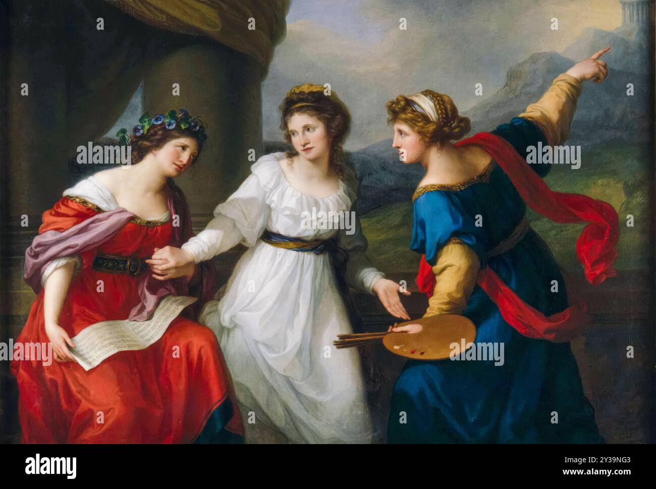 Angelica Kauffman (1741-1807). Autoritratto "esitante tra le Arti della musica e della pittura" della pittrice neoclassica svizzera Angelika Kauffmann, olio su tela, 1794 Foto Stock