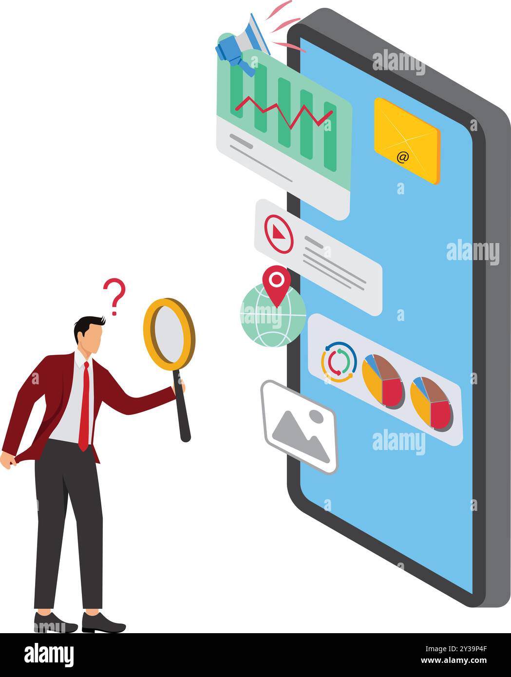 Concetto di analisi dei dati, uomo d'affari di analisi Illustrazione Vettoriale