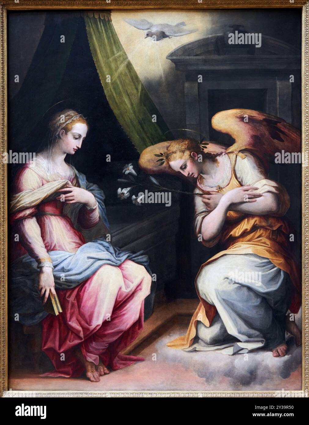 L'Annunciazione, olio su tavola, circa 1564-1567, Giorgio VASARI, Arezzo, 1511 - Firenze, 1574, Musée du Louvre, Parigi, Francia Foto Stock