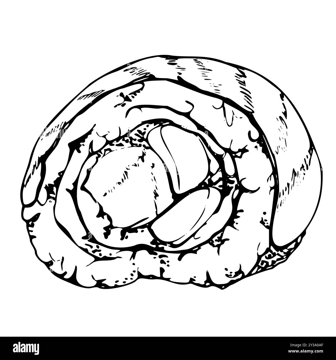 Cucina tradizionale giapponese, sushi roll con pesce crudo salmone unagi tonno gamberi sesamo, california philadelphia alaska, disegnato a mano in penna vettoriale e inchiostro Illustrazione Vettoriale
