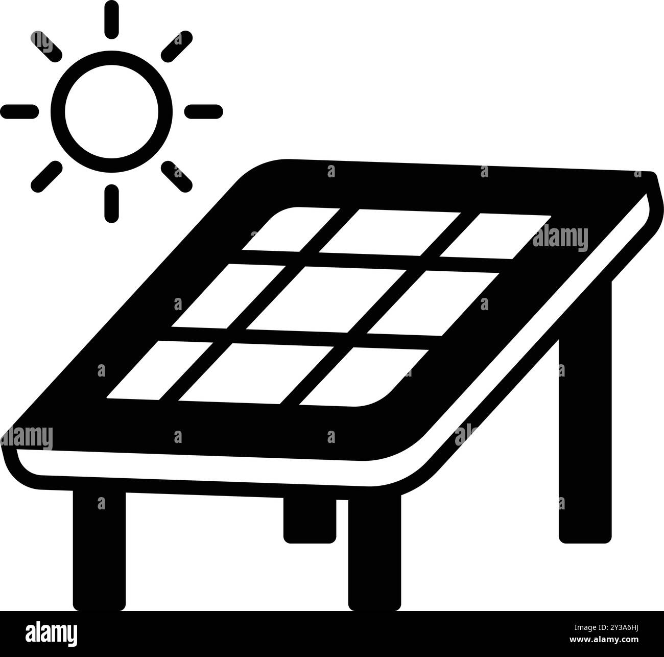 Un pannello solare bianco e nero con un sole che splende sopra. Concetto di energia e sostenibilità Illustrazione Vettoriale