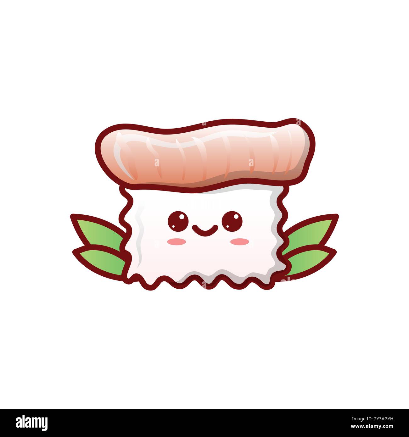 Carino Kawaii Nigiri Sushi character Illustration con la faccia sorridente, isolato su sfondo bianco Illustrazione Vettoriale
