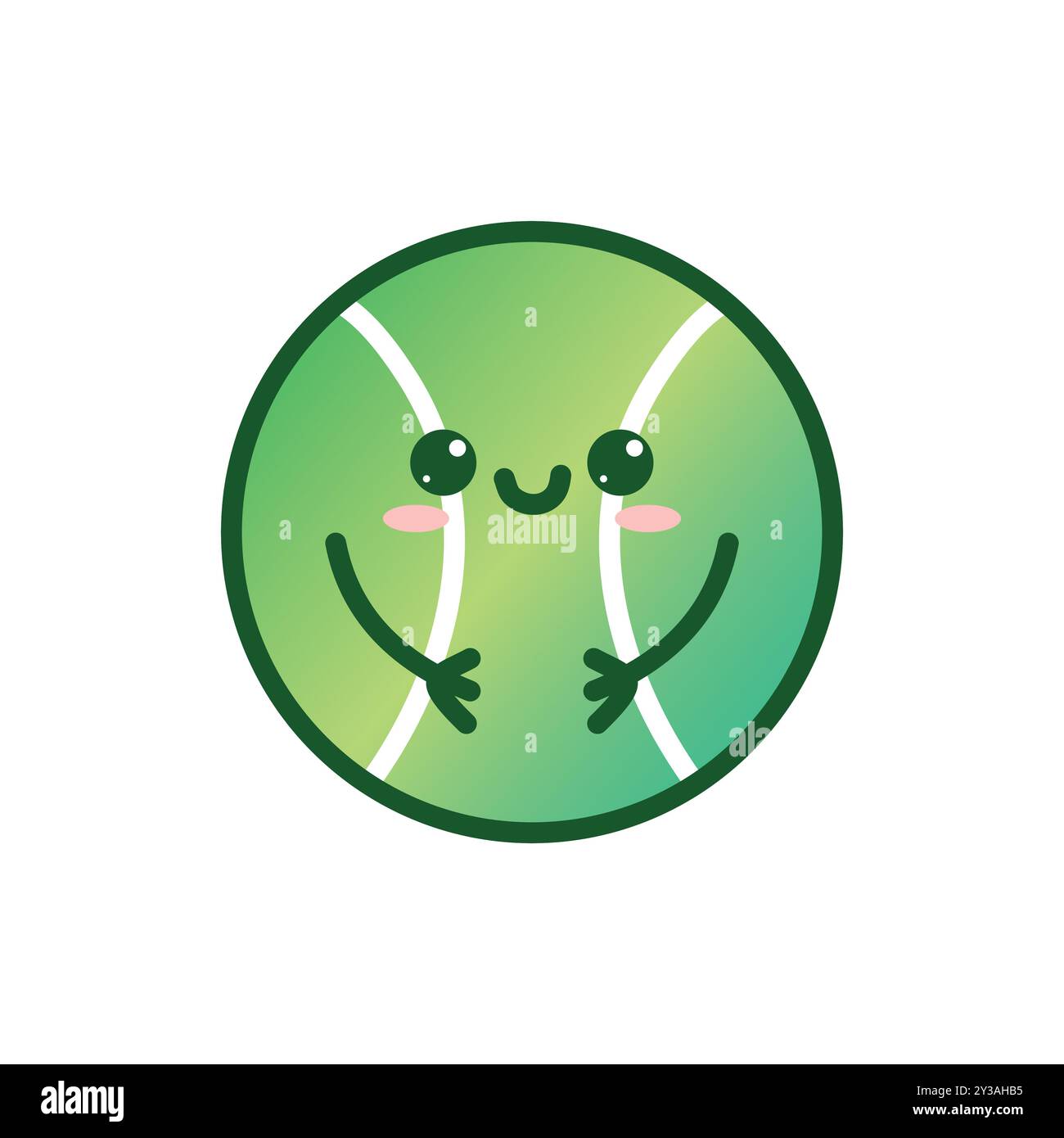 Illustrazione del personaggio Kawaii Tennis Ball con faccia sorridente, isolata su sfondo bianco Illustrazione Vettoriale