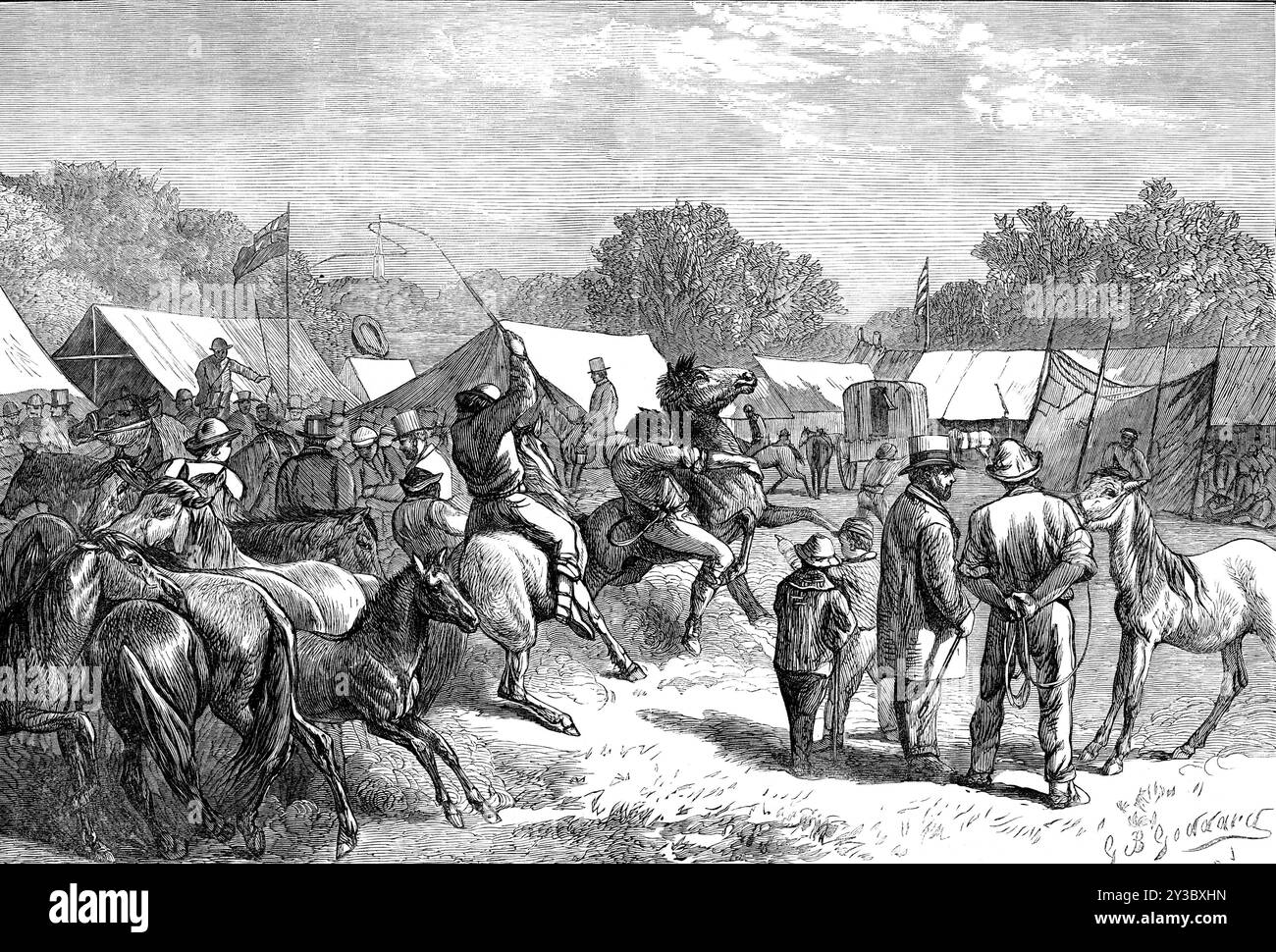 Pony Fair nella New Forest, 1871. Il pony di New Forest è una delle razze di pony autoctone e montane riconosciute delle isole britanniche. Da "Illustrated London News", 1871. Foto Stock