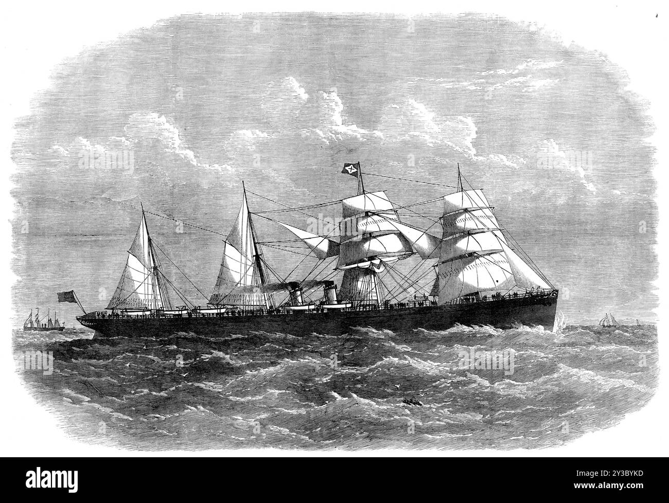 La nuova nave a vapore Egypt, 1871. "La National Steam-Ship Company ha aggiunto alla sua flotta di piroscafi, per la linea Liverpool e New York, una chiamata Egitto, che è, a nostro avviso, tranne la Great Eastern, la più grande nave a vapore a galla. L'Egitto è di 450 piedi. 6 poll. lunghezza, 44 piedi ampiezza del fascio e 36 piedi la profondità di tenuta e la sua misurazione lorda dell'onere sono 5150 tonnellate. È dotata di motori costruiti secondo il principio composto, che funzionano fino a 3000 cavalli di potenza, e alimentata con vapore da sei caldaie doppie... i saloon, le sale di rappresentanza e le stanze degli ufficiali sono riscaldati da tubi di vapore, Foto Stock