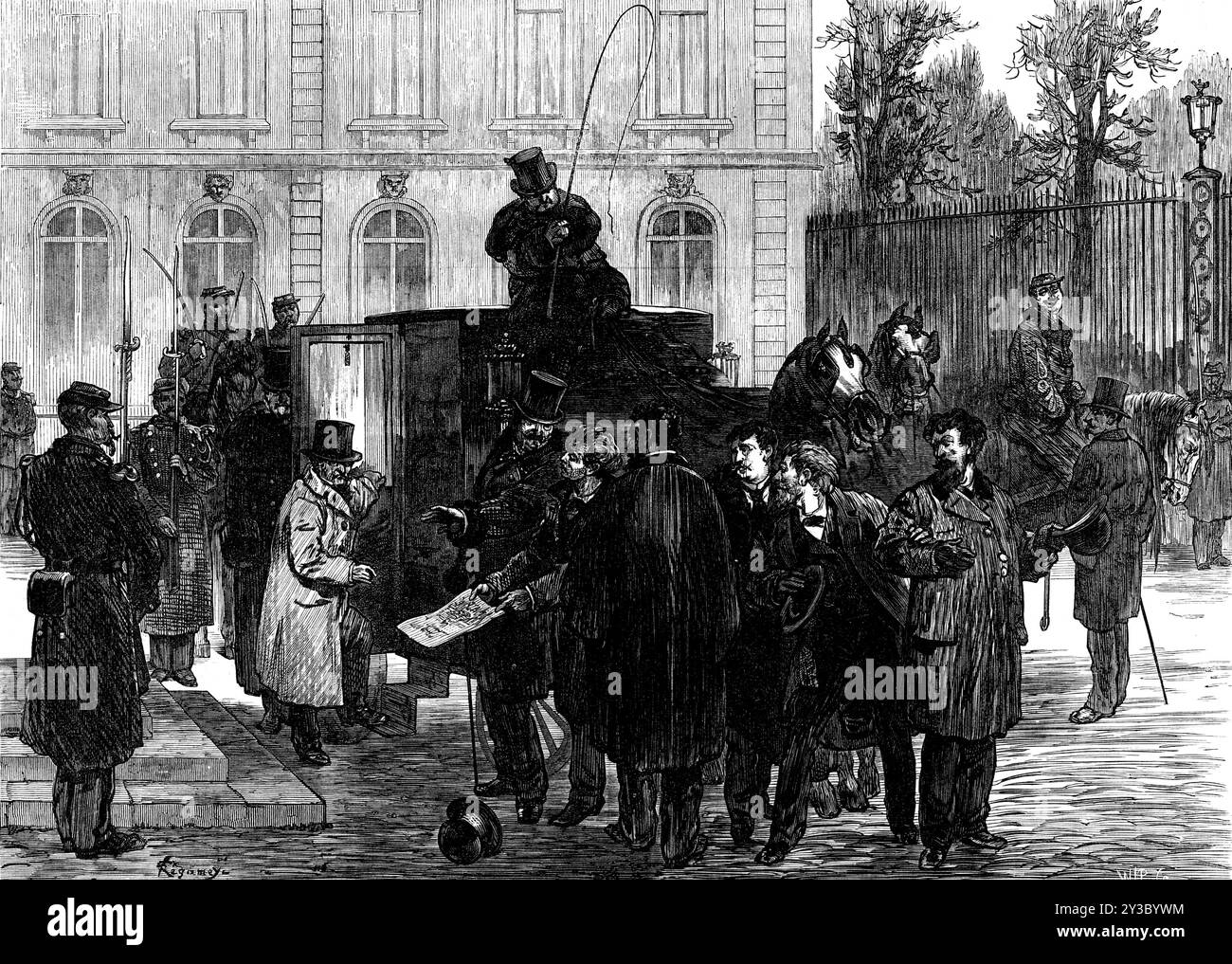 Studenti che intercedono con M. Thiers per la vita di Rossel, 1871. 'Molto interesse era felt...in il destino di Rossel, e si sperava che il Comitato dei perdoni... avrebbe concesso una commutazione della pena di morte... una delegazione di ottanta giovani parigini si recò a Versailles per chiedere al Presidente della Repubblica, M. Thiers, di intervenire a questo scopo. Portarono con sé un discorso... che implorava M. Thiers di ordinare che le sentenze del Consiglio di Guerra e del Consiglio di revisione... fossero sottoposte alla Corte di Cassazione. Hanno dichiarato che la giovinezza e il carattere di Rossel, il suo ardente patriottismo, Foto Stock