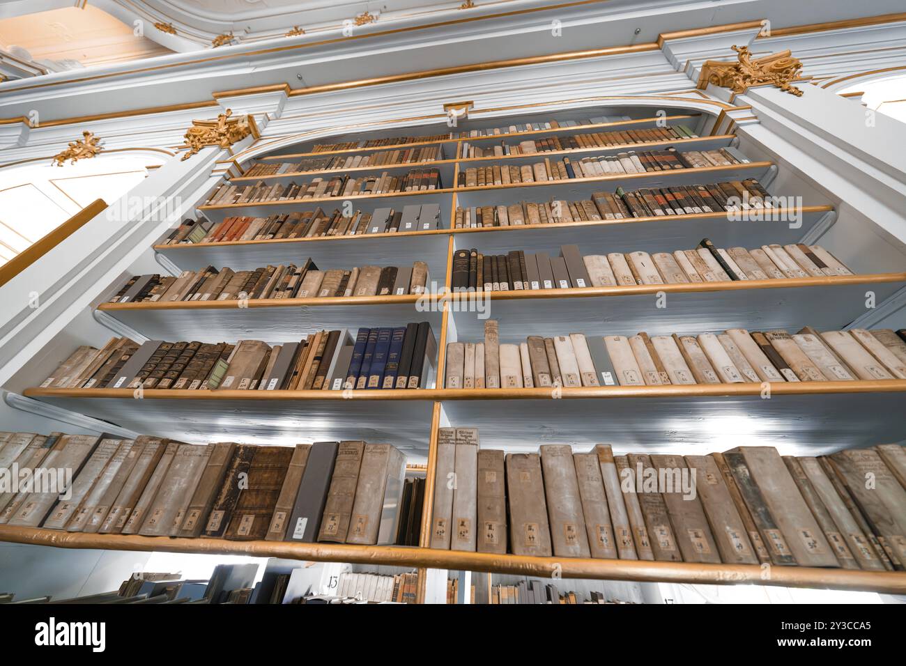 Grande libreria con vecchi libri che creano un'atmosfera storica in armonia, Weimar, Germania, Europa Foto Stock