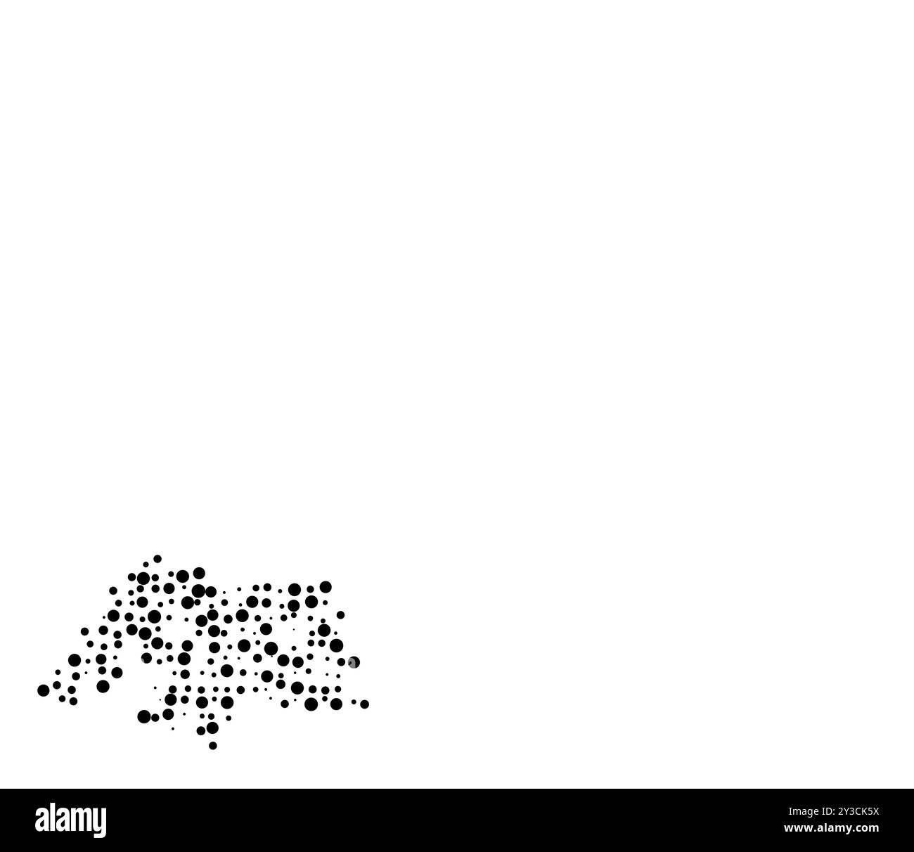 Mappa simbolo dello Stato Rio grande do Norte (Brasile) che mostra il territorio con un modello di cerchi neri distribuiti casualmente di diverse dimensioni Illustrazione Vettoriale