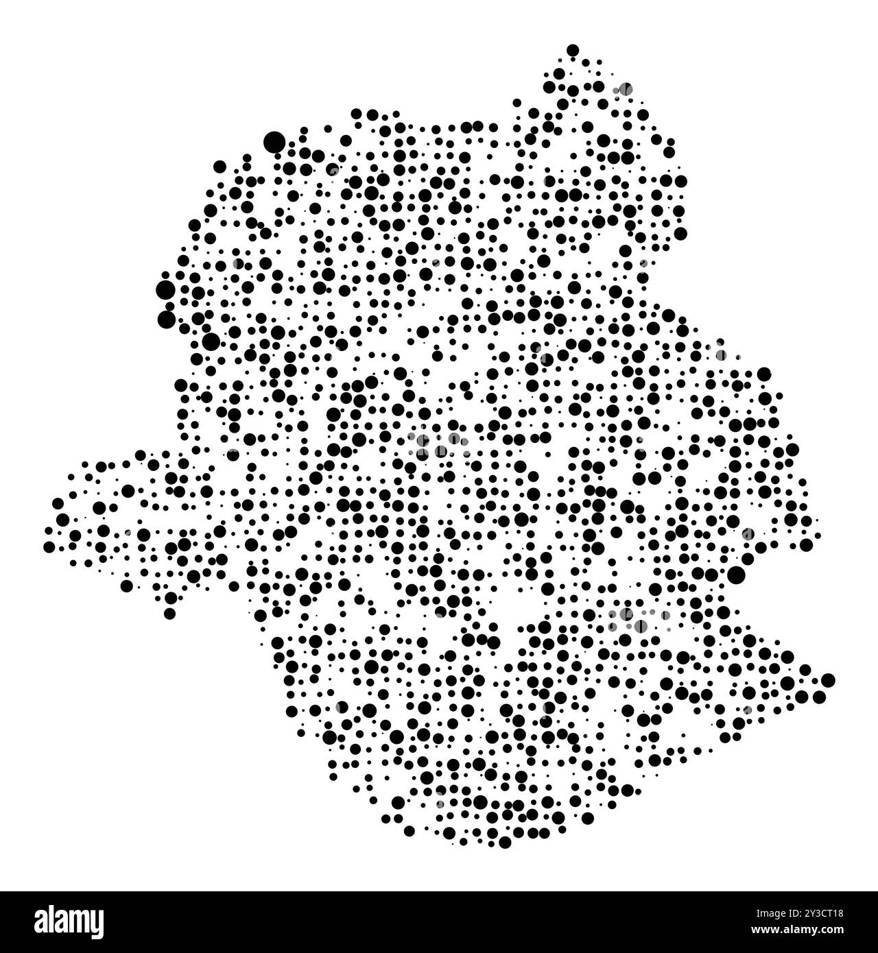 Mappa dei simboli della regione capitale Bruxelles (Belgio) che mostra il territorio con un modello di cerchi neri distribuiti casualmente di diverse dimensioni Illustrazione Vettoriale