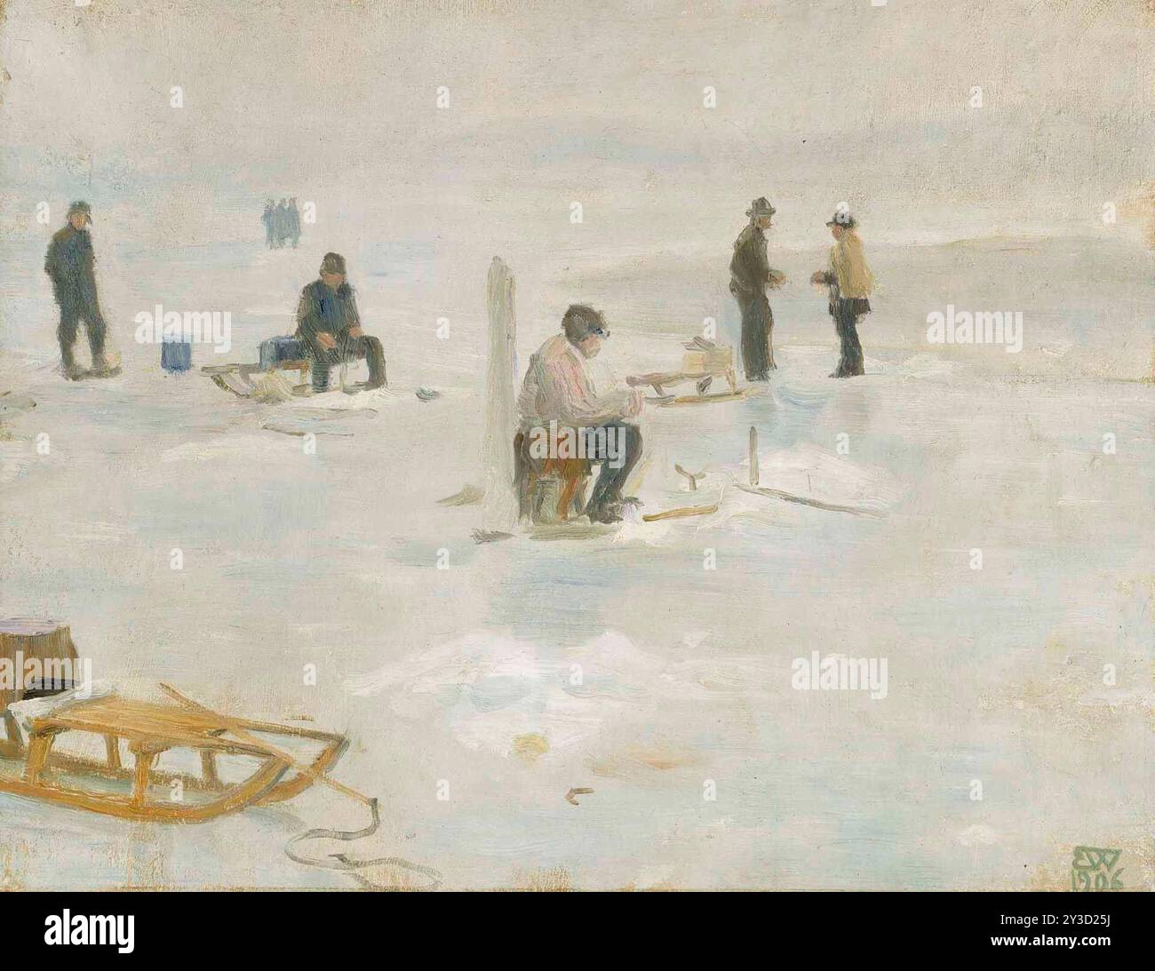 Pesca invernale, 1906. Foto Stock