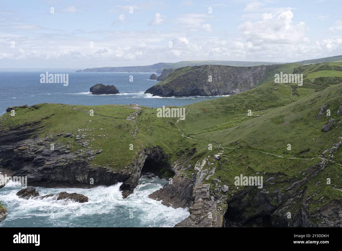Costa, paesaggio costiero, castello di Tintagel, Tintagel, Inghilterra, gran Bretagna Foto Stock