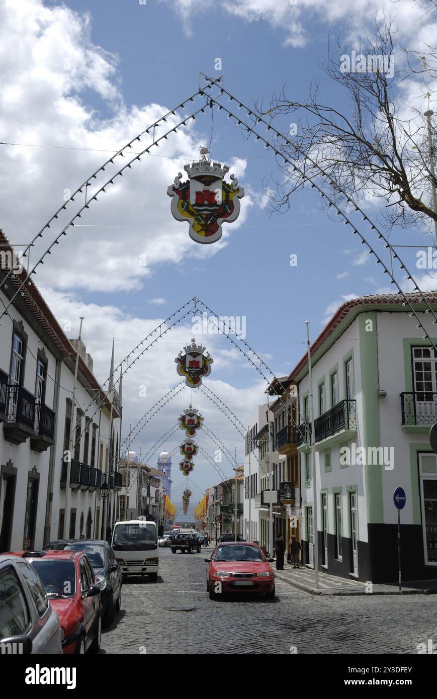 Decorazioni di strada a Rua Direita, Angra do Heroismo, Terceira Foto Stock