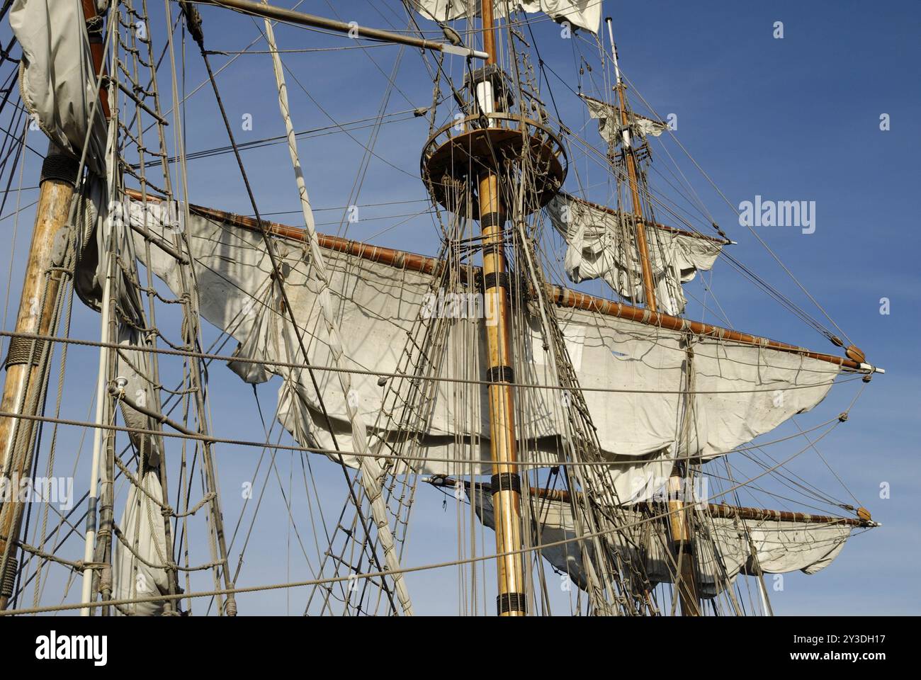 Vele quadrate su un veliero, Flensburg, Schleswig-Holstein, Germania, Europa Foto Stock