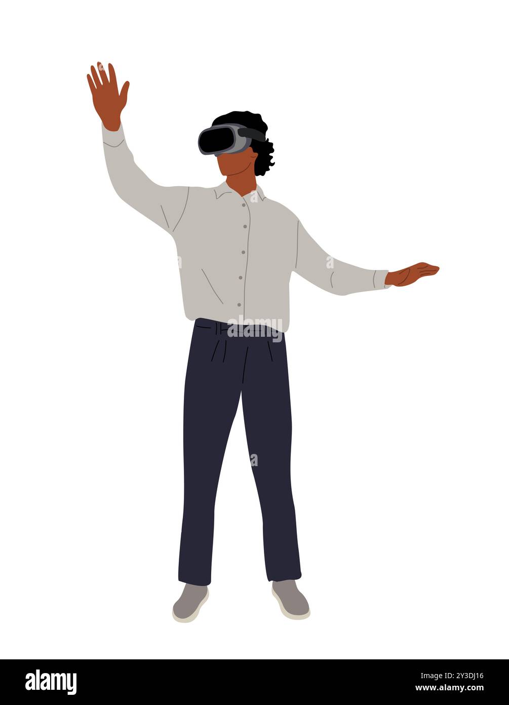 Giovane uomo d'affari che indossa un visore per la realtà virtuale Illustrazione Vettoriale