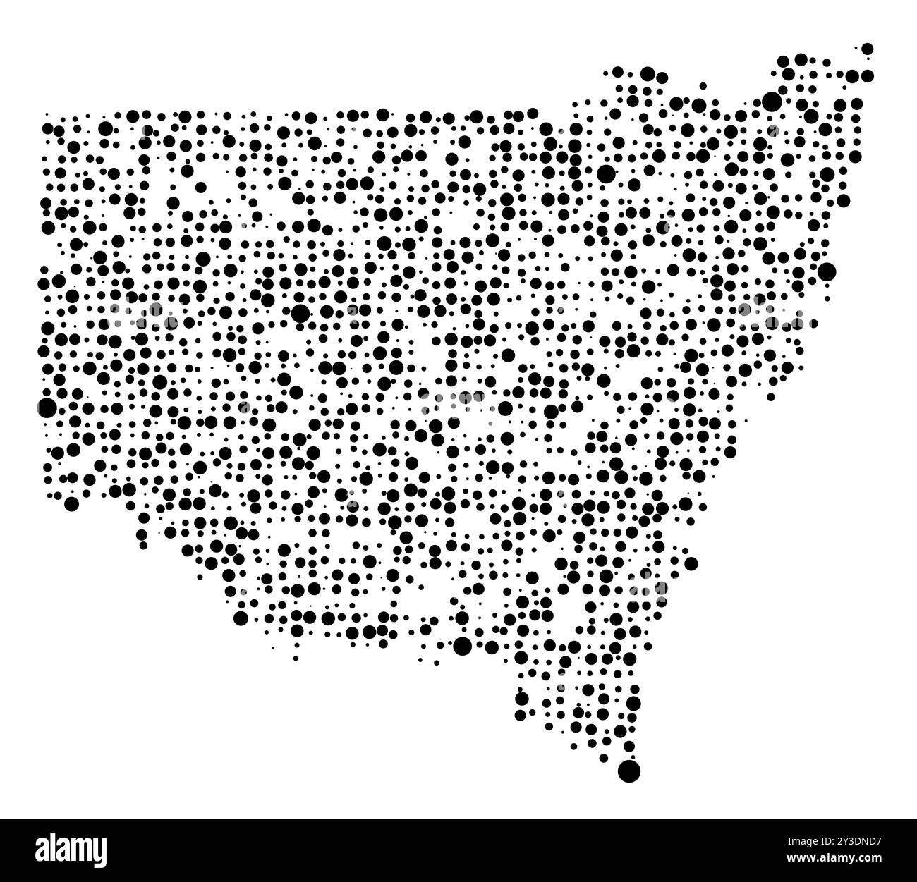Mappa dei simboli dello Stato nuovo Galles del Sud (Australia) che mostra il territorio con un modello di cerchi neri distribuiti casualmente di diverse dimensioni Illustrazione Vettoriale