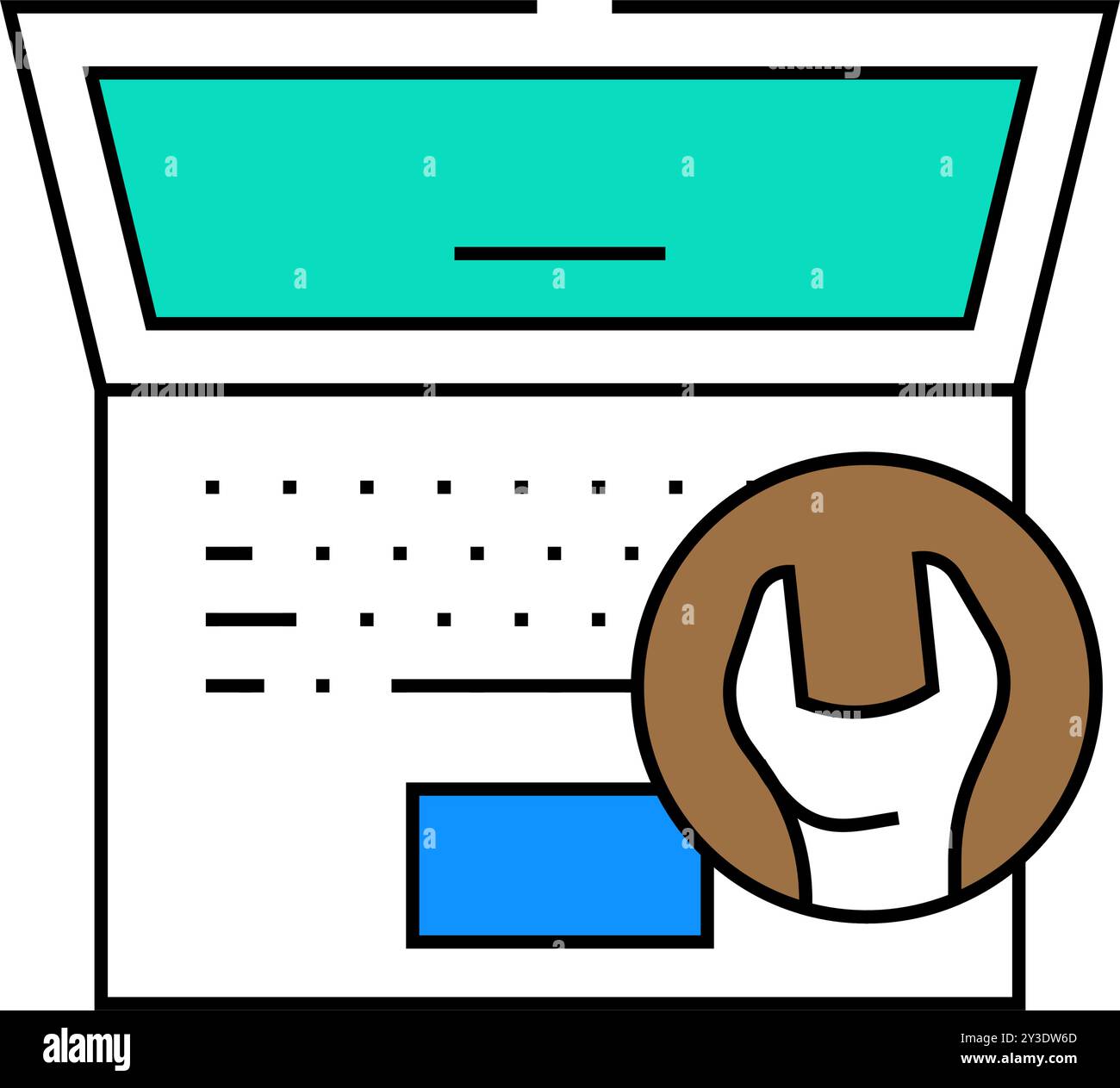 illustrazione a colori dell'icona del computer per la riparazione della manutenzione del notebook Illustrazione Vettoriale