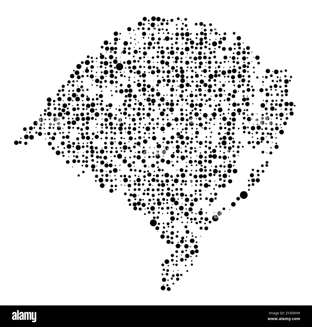 Mappa simbolo dello Stato Rio grande do sul (Brasile) che mostra il territorio con un modello di cerchi neri distribuiti casualmente di diverse dimensioni Illustrazione Vettoriale