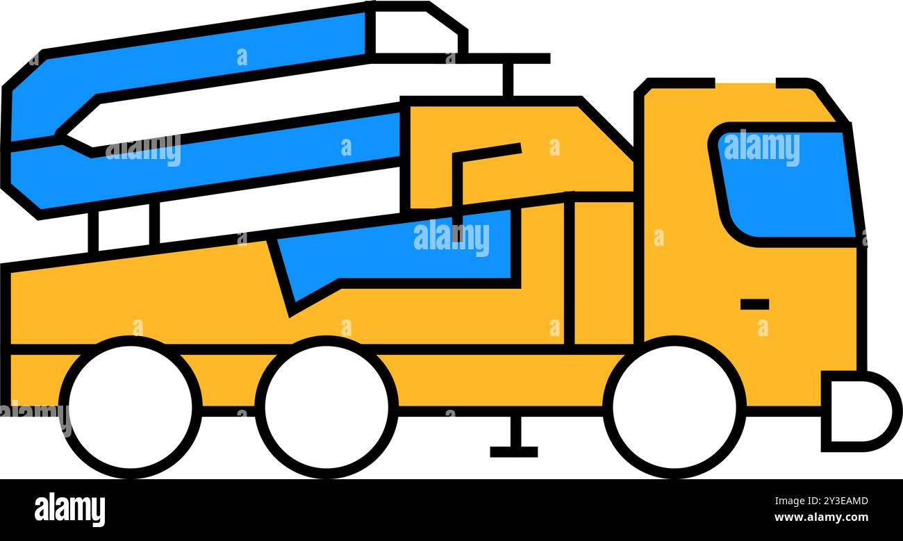 illustrazione a colori dell'icona della pompa per calcestruzzo del veicolo da costruzione Illustrazione Vettoriale