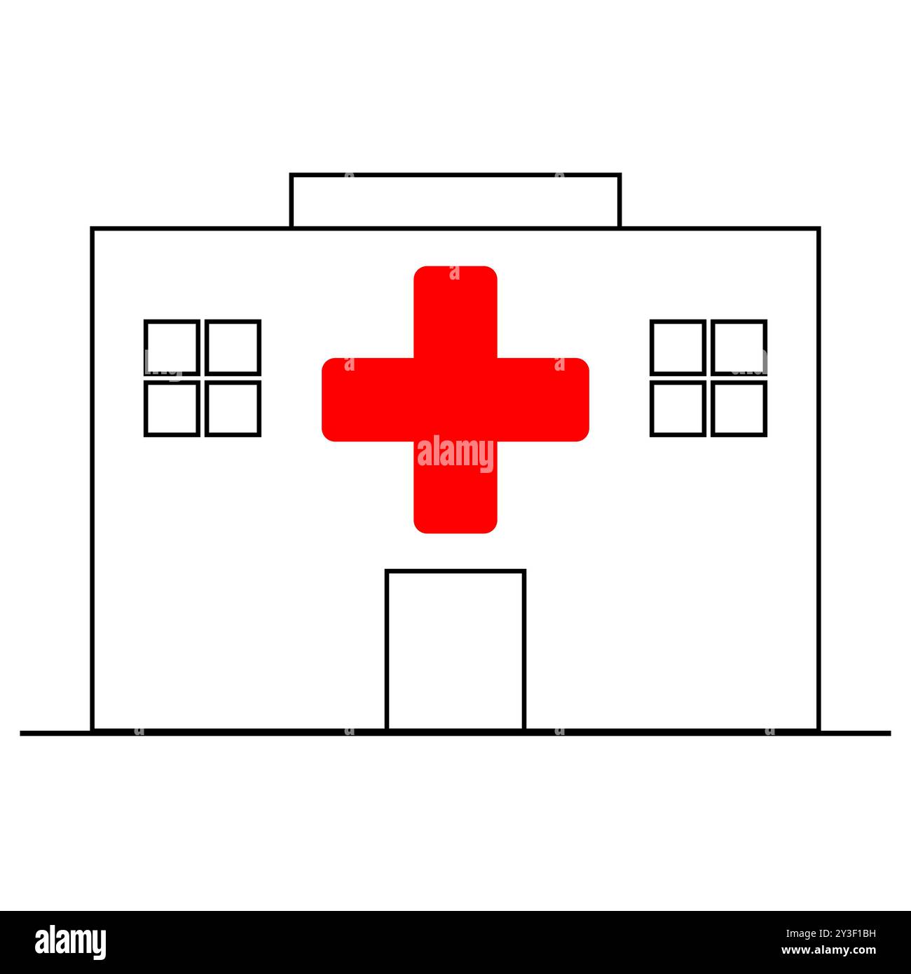 Linea icona di edifici ospedalieri o cliniche per l'assistenza sanitaria costruzione di mezzi di assistenza medica croce simbolo di illustrazione del segno del vettore. Architettura. Illustrazione Vettoriale