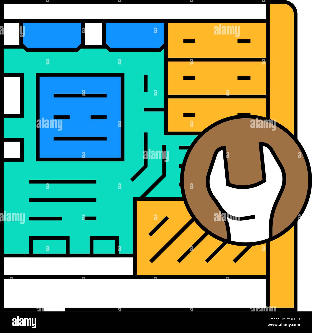 illustrazione a colori dell'icona di riparazione per la manutenzione del computer Illustrazione Vettoriale