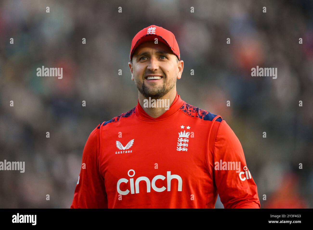 Liam Livingston dell'Inghilterra durante la seconda Vitality IT20 Series England vs Australia al Sophia Gardens Cricket Ground, Cardiff, Regno Unito, 13 settembre 2024 (foto di Craig Thomas/News Images) Foto Stock