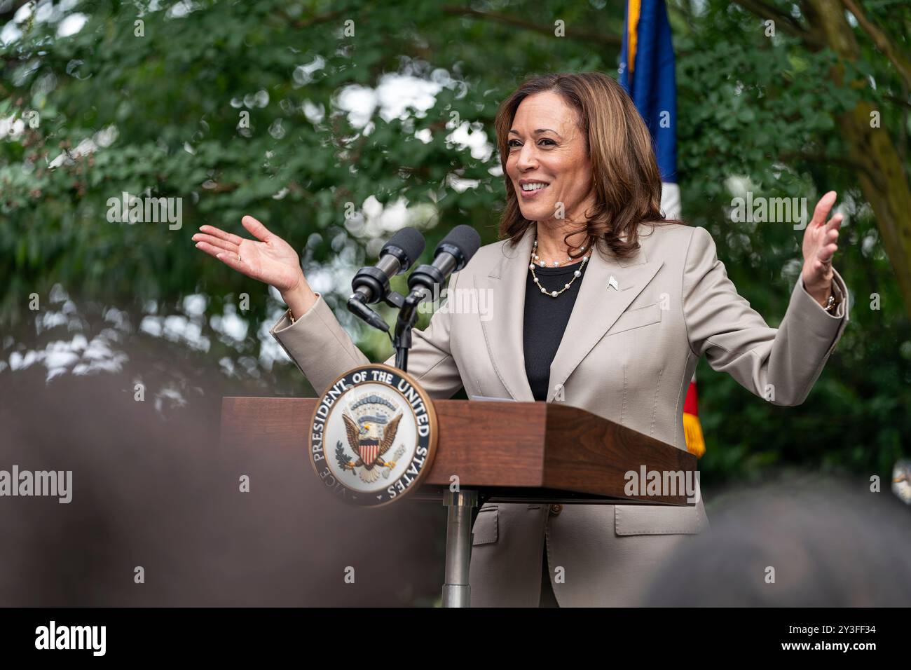 Il Vicepresidente Kamala Harris pronuncia le sue osservazioni al ricevimento per i dirigenti d'affari neri, giovedì 18 luglio 2024, presso la Vice President's Residence di Washington, D.C. (foto ufficiale della Casa Bianca di Polly Irungu) Foto Stock