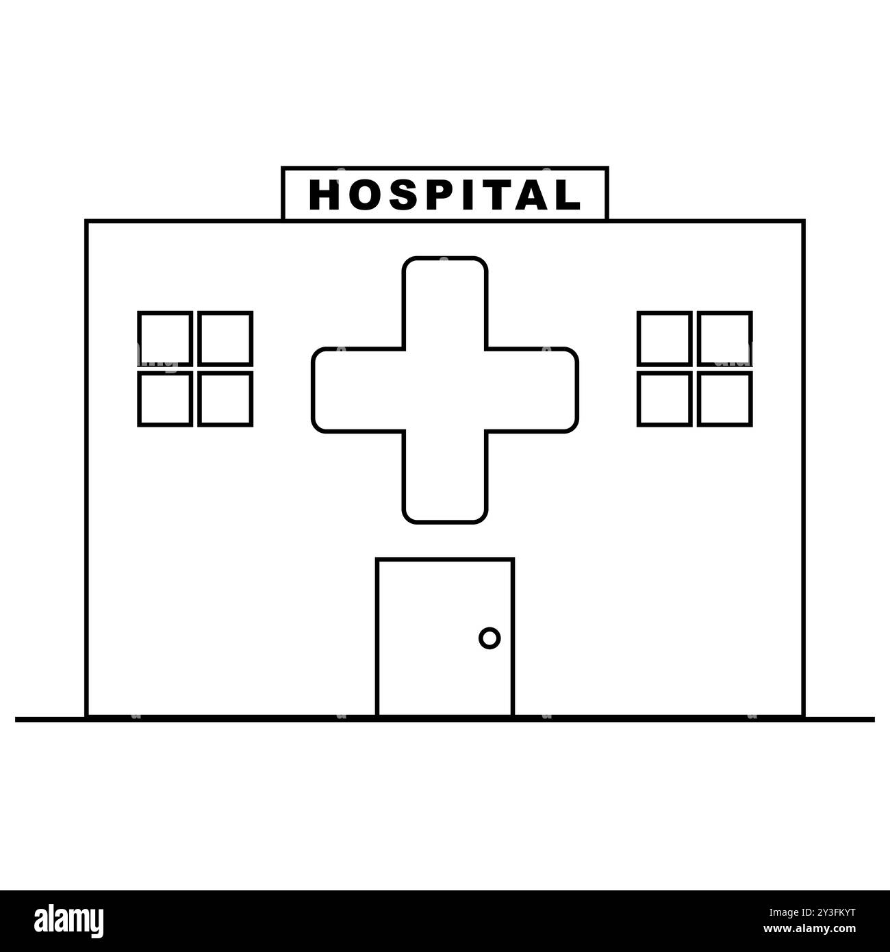 Linea icona di edifici ospedalieri o cliniche per l'assistenza sanitaria costruzione di mezzi di assistenza medica croce simbolo di illustrazione del segno del vettore. Architettura. Illustrazione Vettoriale