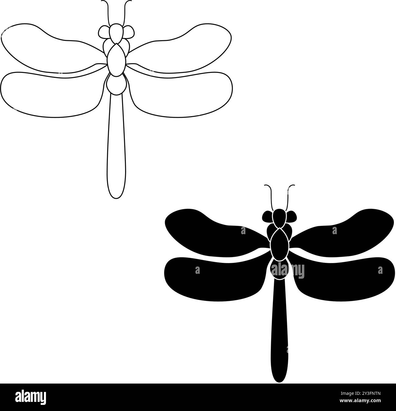 Illustrazione Dragonfly Line Art Doodle, design semplice e minimalista del logo degli insetti dragonfly. Logo libellula del contorno Illustrazione Vettoriale