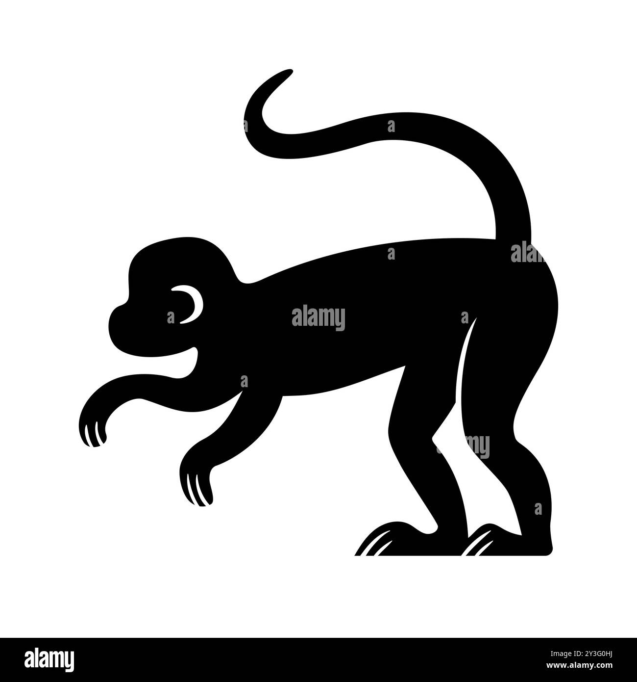Questa opera d'arte presenta una silhouette nera di una scimmia che colpisce una posizione giocosa, ideale per vari temi della fauna selvatica Illustrazione Vettoriale