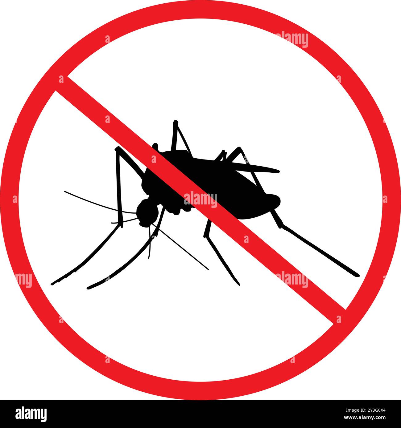 Icona No Mosquito, icona insetti non ammessi, insetto domestico, consapevolezza della malaria, icona Stop zanzara, cartello rosso proibizione, prevenire i morsi di zanzare Illustrazione Vettoriale