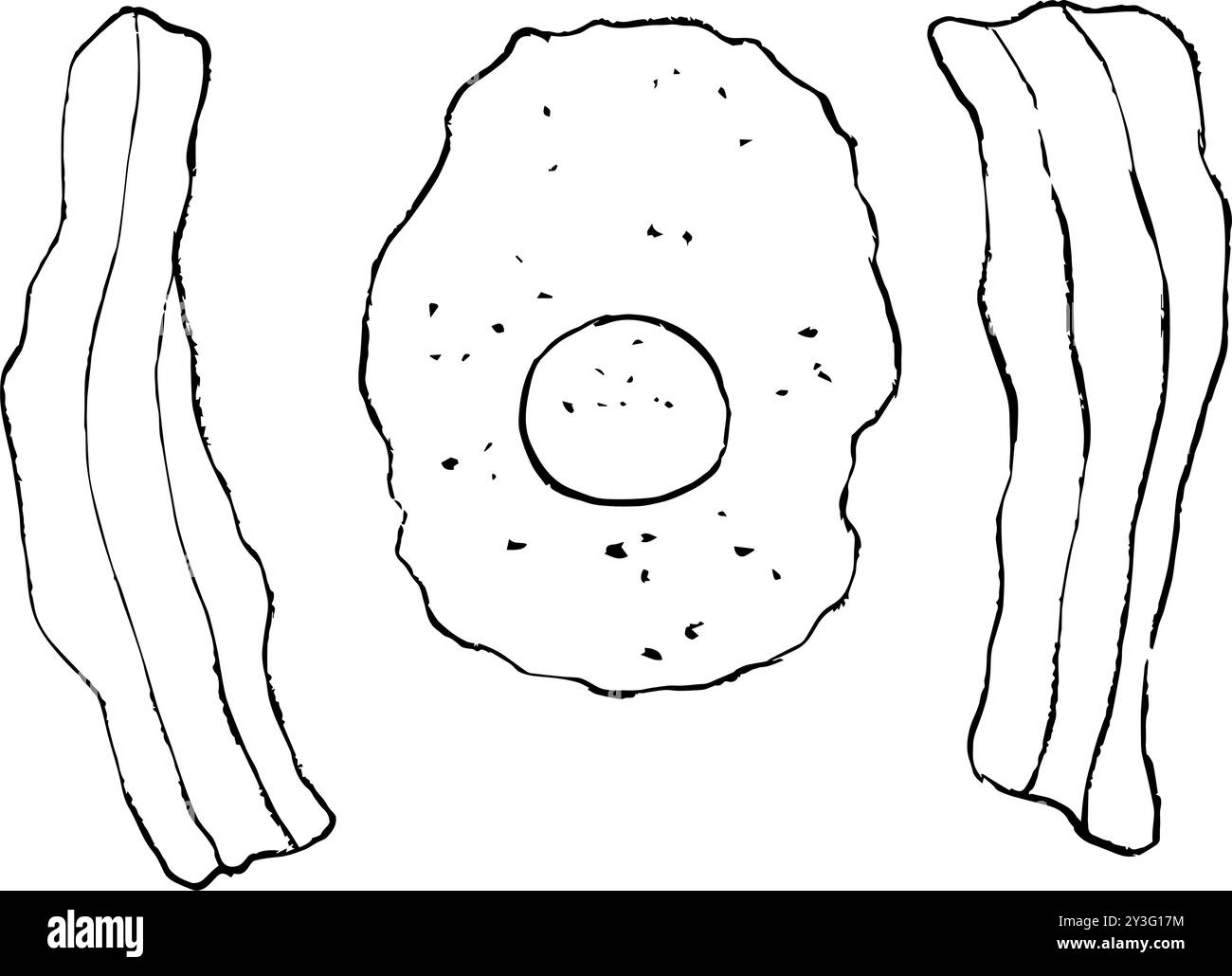 Illustrazione disegnata a mano di uova e pancetta Illustrazione Vettoriale