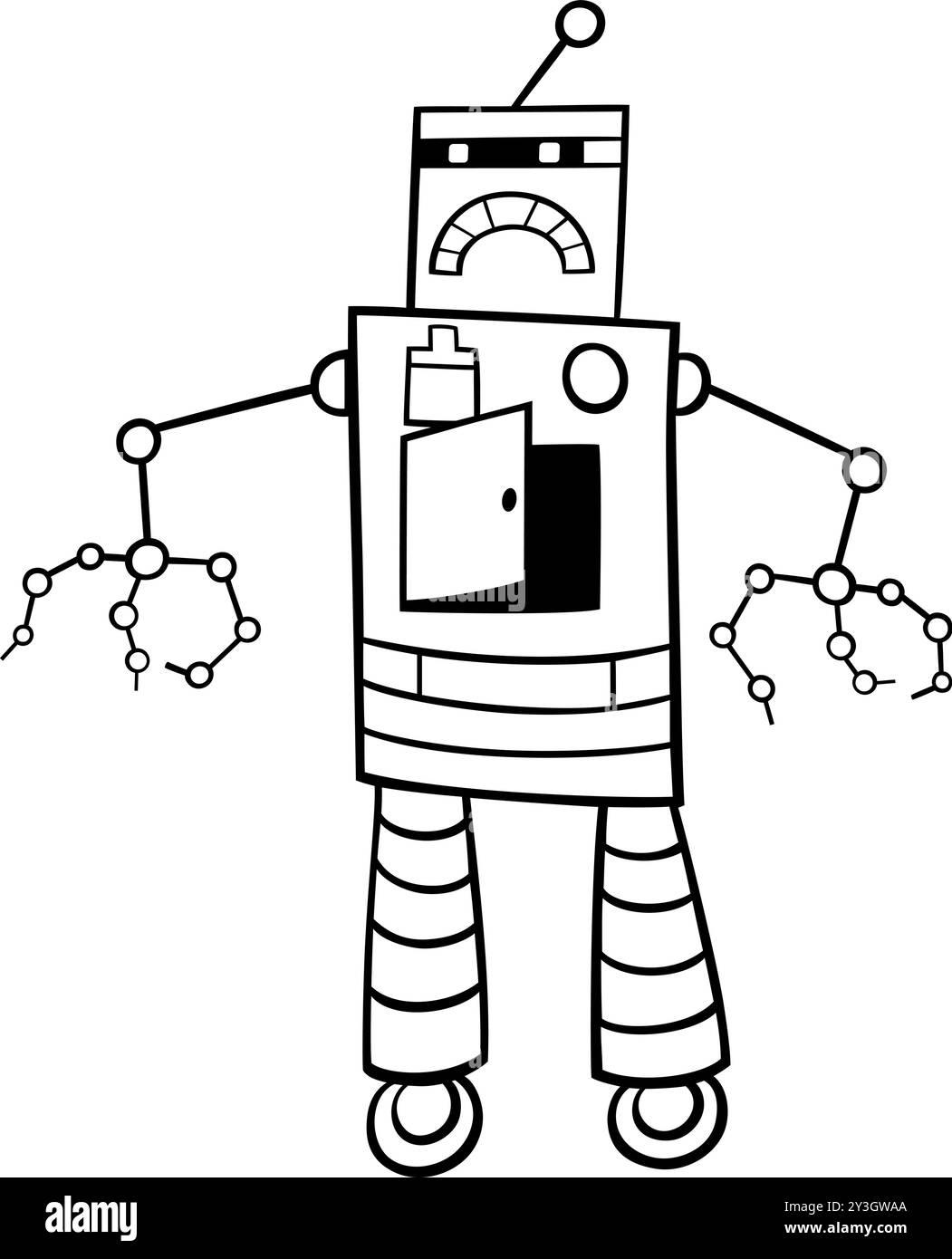 Illustrazione a cartoni animati della pagina di colorazione dei personaggi dei fumetti di fantascienza robot arrabbiato Illustrazione Vettoriale