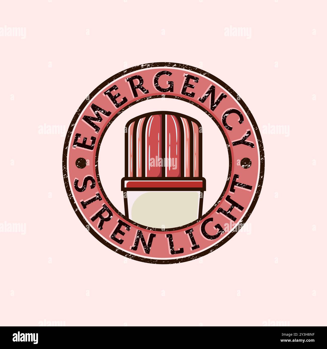 Luce della sirena, luce di emergenza, luce dell'ambulanza, luce della polizia o luce di avvertimento Logo Vector Illustration Design. Luci rosse o sirena Light Vintage Style Illustrazione Vettoriale