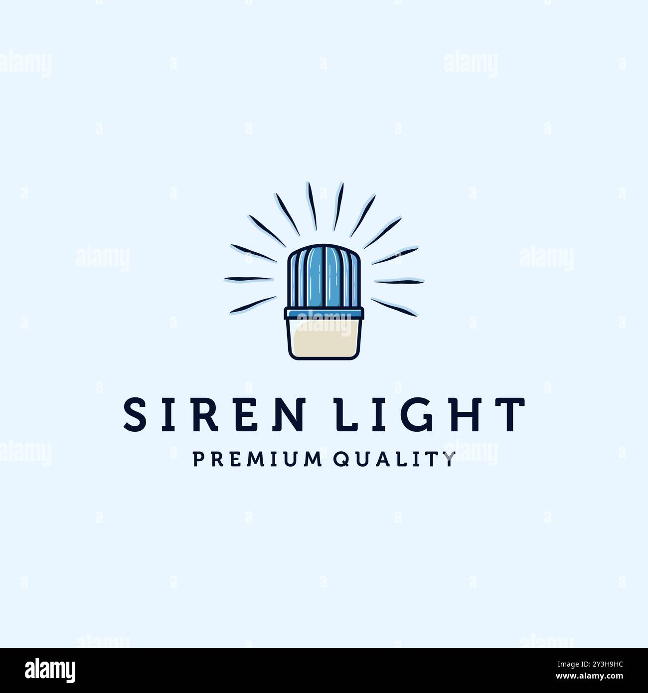 Luce della sirena, luce di emergenza, luce dell'ambulanza, luce della polizia o luce di avvertimento Logo Vector Illustration Design. Logo Blue Flasher o Siren Light Illustrazione Vettoriale