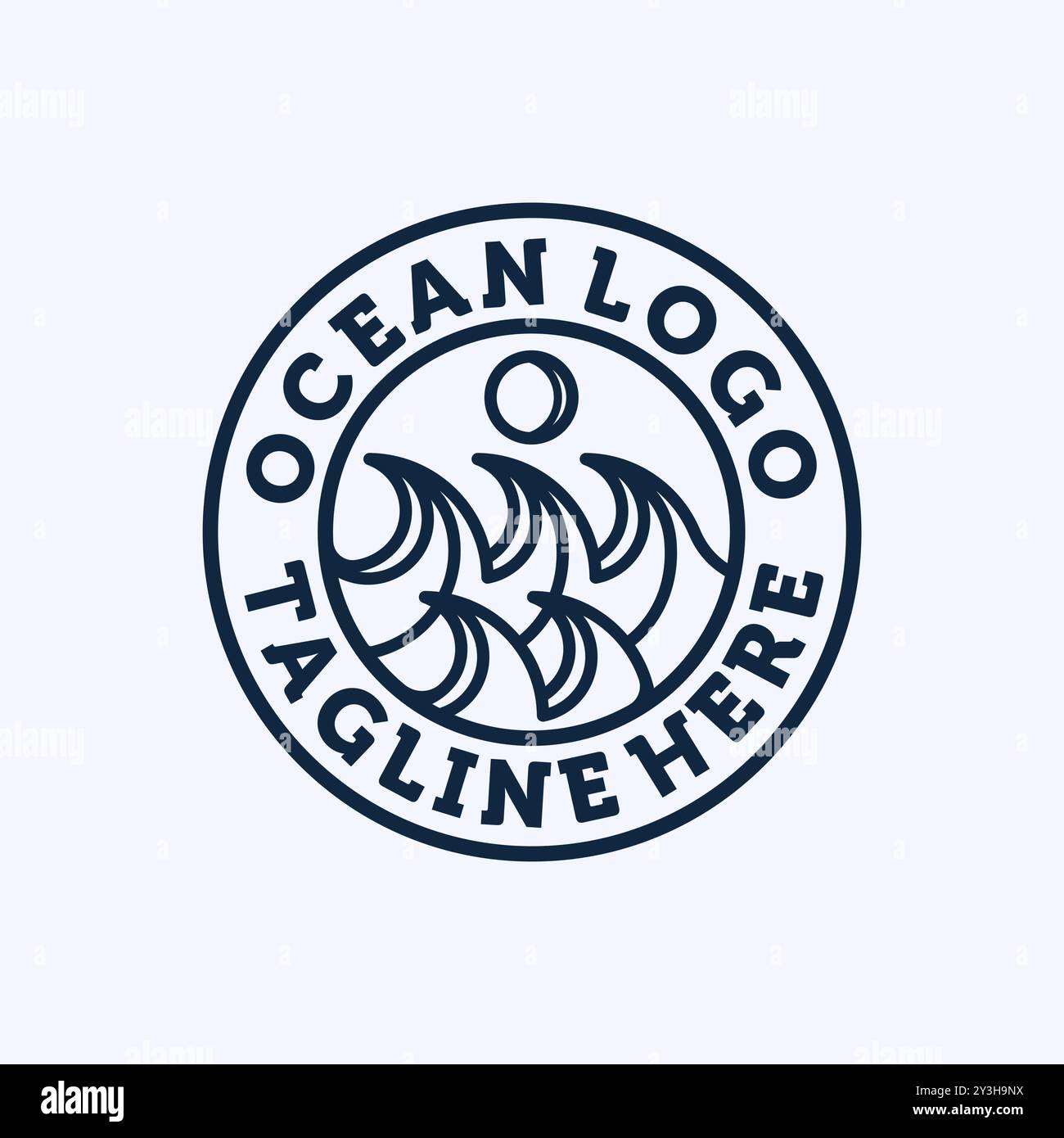 Design con logo Ocean Wave. Logo esclusivo, simbolo o icona dell'oceano. Modello logo Wave creativo e minimalista. Illustrazione Vettoriale