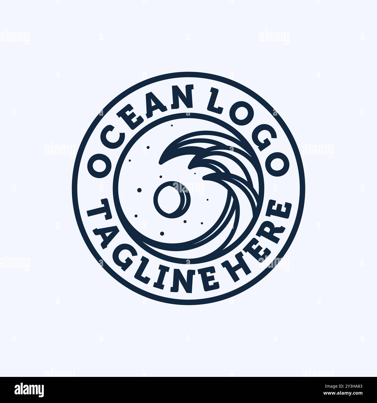 Design con logo Ocean Wave. Logo esclusivo, simbolo o icona dell'oceano. Modello logo Wave creativo e minimalista. Illustrazione Vettoriale