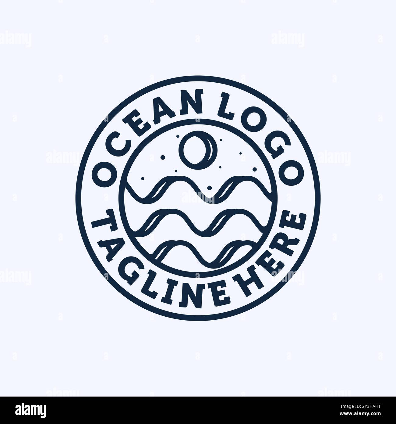 Design con logo Ocean Wave. Logo esclusivo, simbolo o icona dell'oceano. Modello logo Wave creativo e minimalista. Illustrazione Vettoriale
