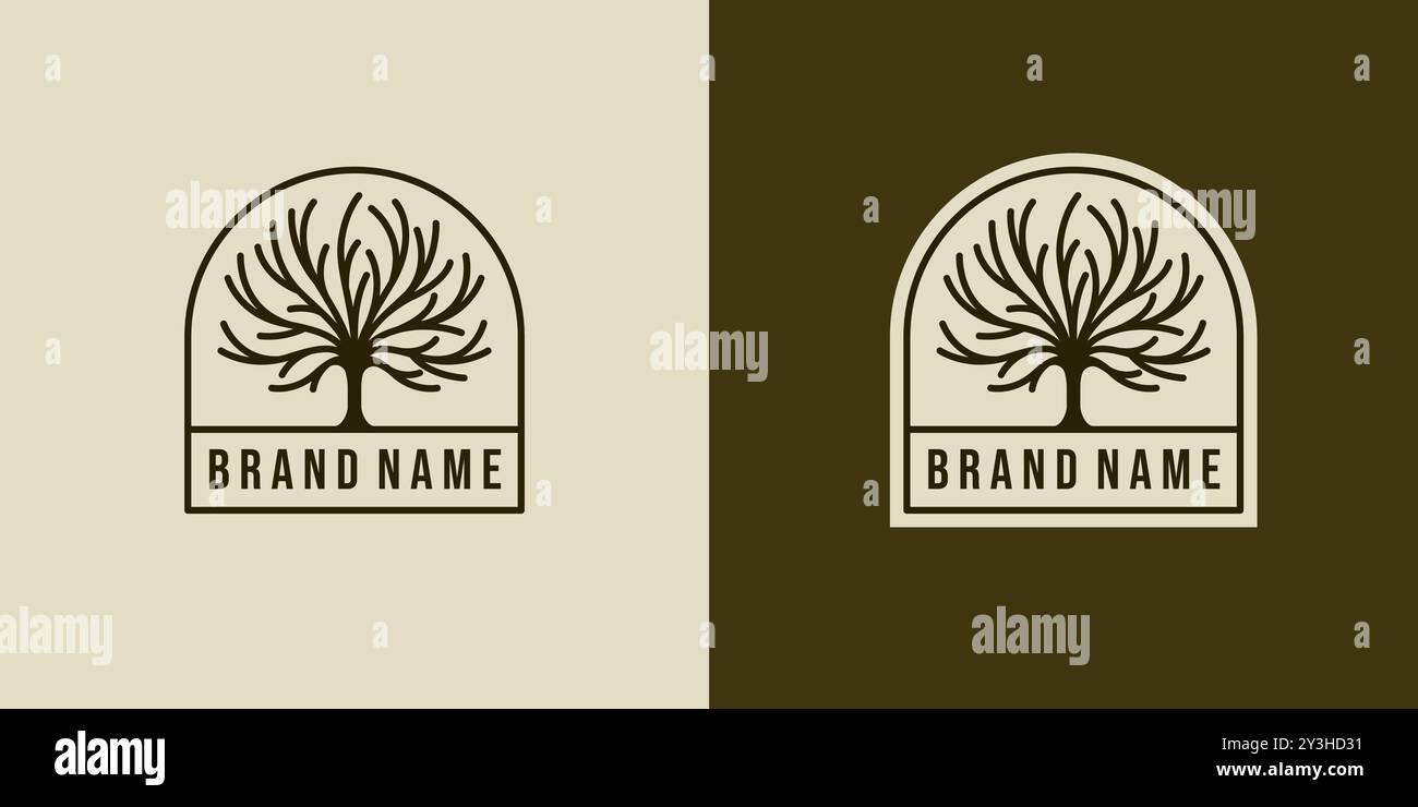 Design creativo del vettore del logo albero. Concetto di logo tronco ad albero o ramo ad albero. Logo Oak Tree creativo e minimalista Illustrazione Vettoriale